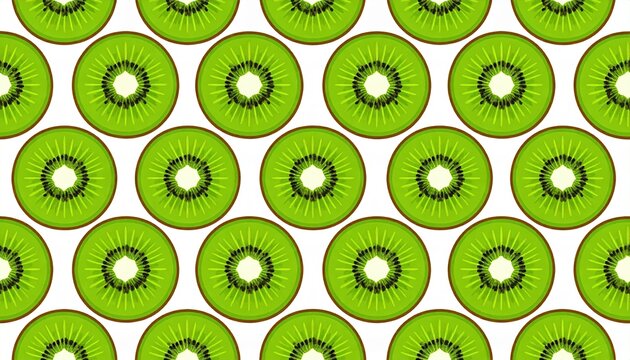 Seamless kiwi slice pattern, bright green fruit arranged symmetrically, isolated on white background