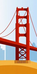 Fototapeta premium Close-up view of iconic red suspension bridge tower with cables