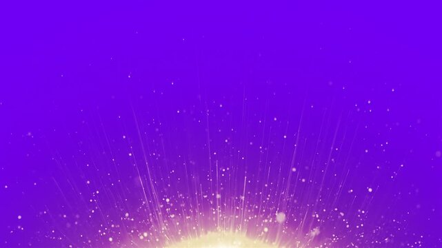 Glowing purple particle explosion burst and bright golden light rays seamless loop motion background video for copy space