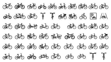 Bicycle Types and Eco Friendly Cycling Infrastructure Icon Set with Diverse Mobility Symbols for Urban Commuting Apps, Bike Rental Systems, and Vector Active Lifestyle Line Art Outlines © MdJabed