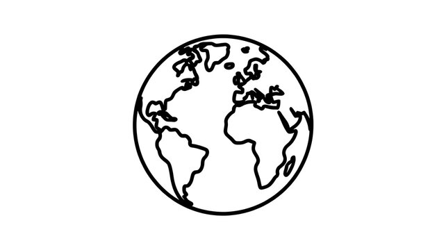 Simple black outline drawing of the earth planet globe icon