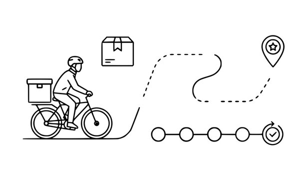 Courier bicycle delivery parcel shipment tracking vector icon illustration