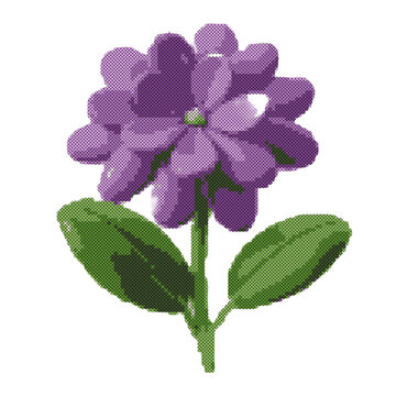 Pixel art purple flower with black dots pattern