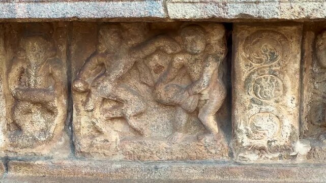 the popular Hindu Airavatesvara Temple, a UNESCO World Heritage site in Tamil Nadu, India, is a masterpiece of Chola architecture. Built in the 12th century.