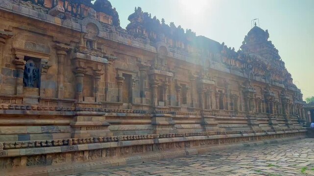 the popular Hindu Airavatesvara Temple, a UNESCO World Heritage site in Tamil Nadu, India, is a masterpiece of Chola architecture. Built in the 12th century.