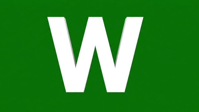 A large white letter W on a green video background