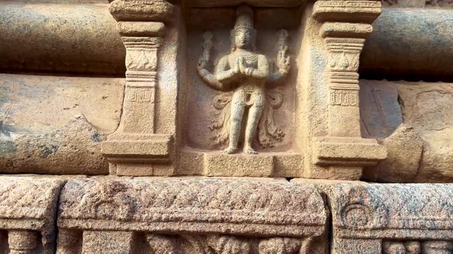 the popular Hindu Airavatesvara Temple, a UNESCO World Heritage site in Tamil Nadu, India, is a masterpiece of Chola architecture. Built in the 12th century.