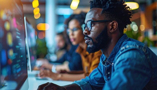 Blockchain startup team developing decentralized applications