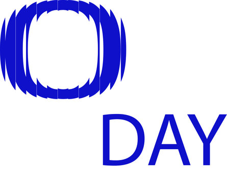 Stylish blue zero day lettering with vertical striped pattern for modern graphic design and creative projects
