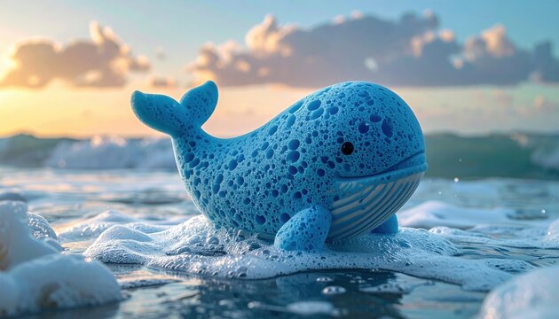 Whale shaped bath sponge, ocean lifestyle product concept