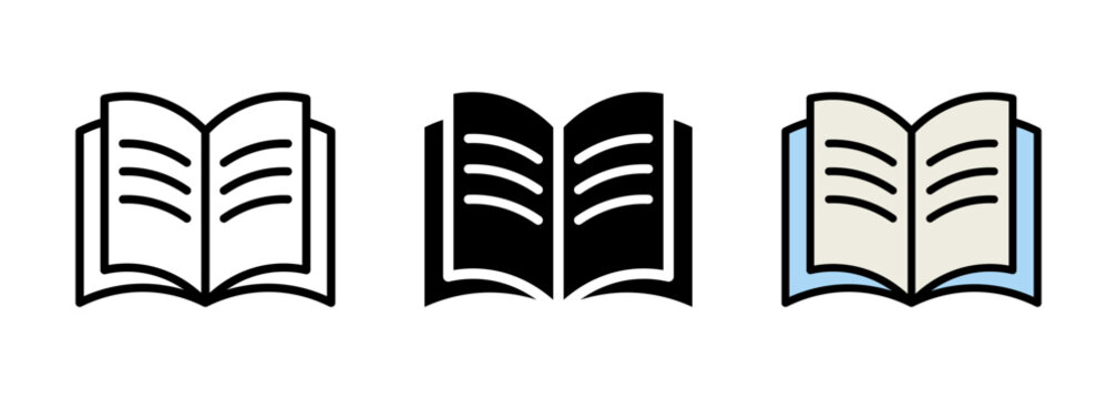 Book icon. Open book simple vector symbol in transparent background