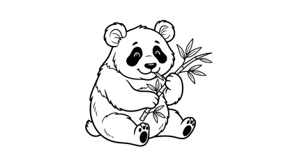 Fototapeta premium Cute Giant Panda with Bamboo Black and White Vector Illustration