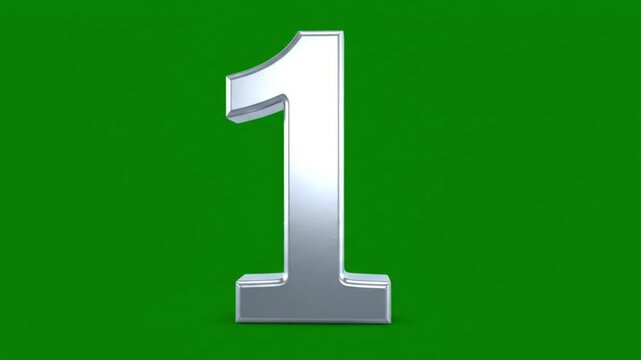 A video showcasing a large silver number one on a green background for corporate or educational use