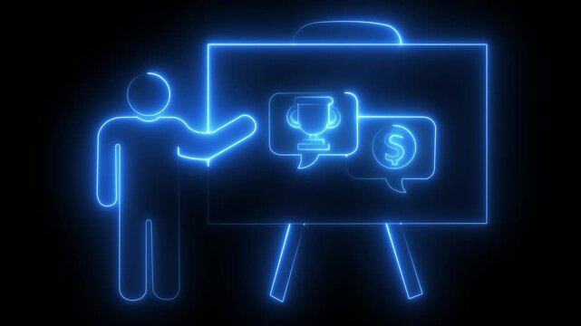 Neon business presentation financial success and trophy achievement concept