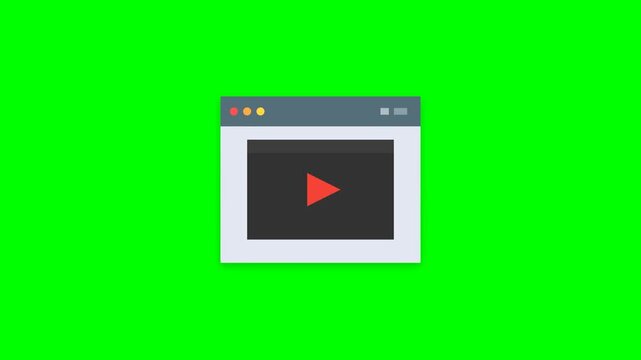 Animated Play Button Icon on a Browser Window Overlay.