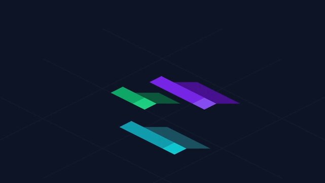 Modern abstract geometric shapes in vibrant colors resembling paper airplanes in motion ideal for technology data and digital communication concepts