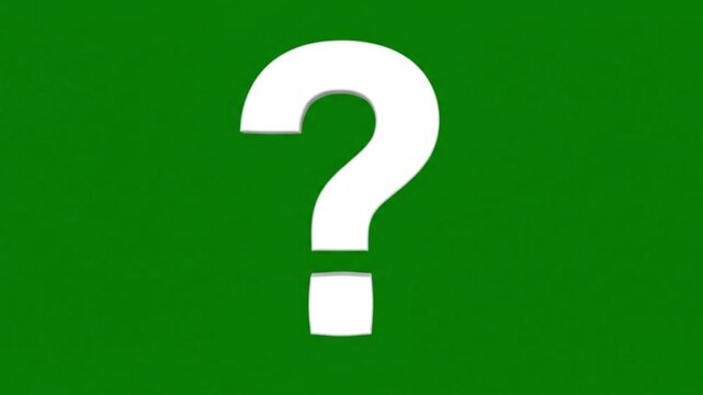 A video showcasing a large white question mark on a solid green background for use in educational or informative content