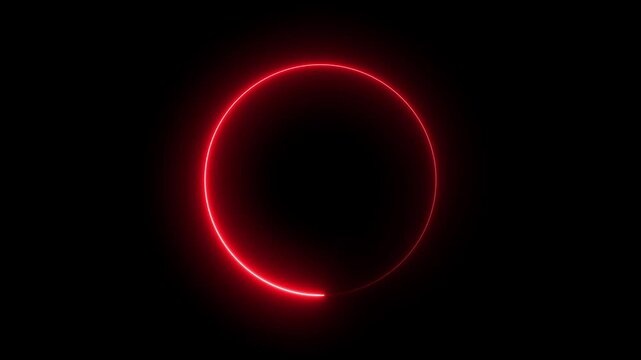 Neon circle frame loading icon. Abstract circle loading frame animation. circle glow border concept on the transparent background. Neon red light forming circle animation loop. 4K video