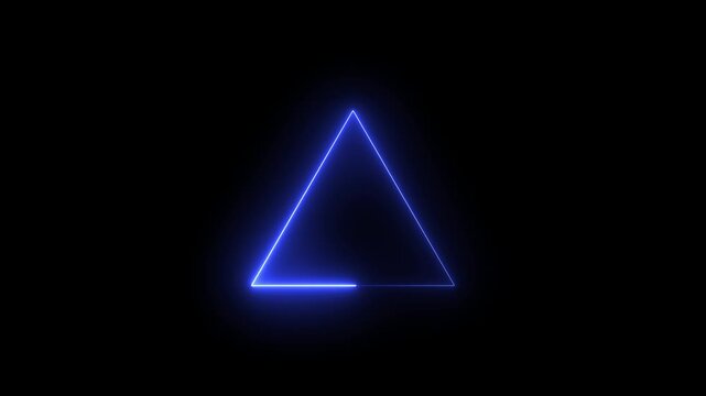 Triangle Blue Glowing Neon Lights Line Abstract Banner Wallpaper Background Template. Animation of neon glowing triangle shape frame concept. 4k video