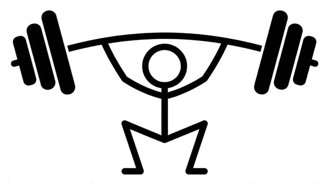 Animated Stick Figure Lifting Heavy Barbell Workout Fitness Exercise Concept