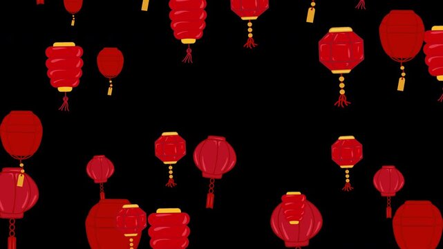 Falling Chinese Lanterns Motion Graphic, Lunar New Year Red Paper Lanterns Overlay Video