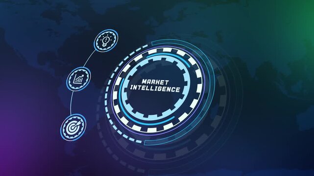 Financial market intelligence and data analytics dashboard background featuring global economy icons.