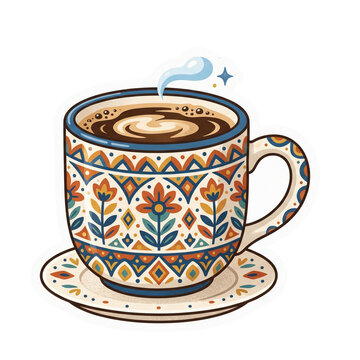 Decorative Patterned Coffee Cup and Saucer Illustration