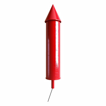 Classic Red Firework Rocket with Glossy Surface Isolated on Transparent Background