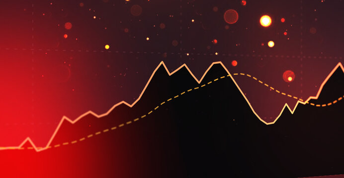 Financial stock market graph on a red background, showing market trends, investment data, and economic analysis for business and finance reports