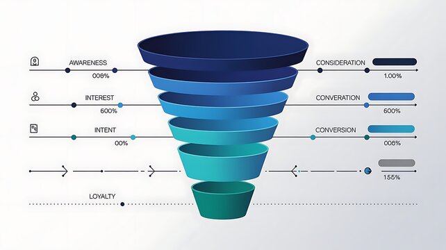 Abstract illustration of data flow shown by colorful funnel visualizations
