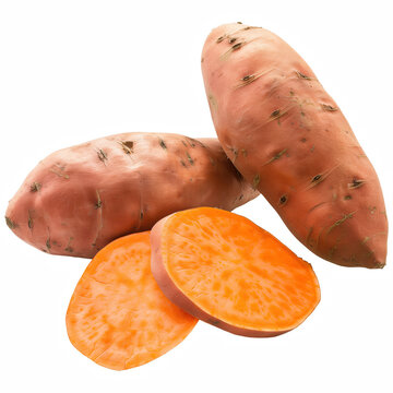Fresh Sweet Potatoes with Orange Slices Isolated on Transparent Background