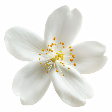 Delicate White Flower with Yellow Stamens Isolated on Transparent Background