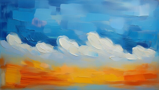 painted wall with blue sky and clouds as background oil or acryl painting
