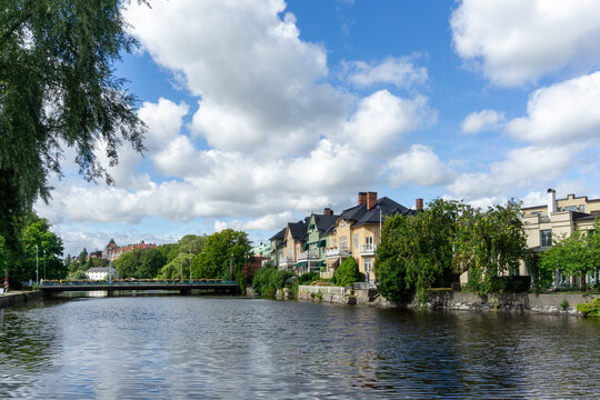 Svart&aring;n river flowing past historic &Ouml;rebro buildings