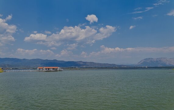 Traditional Pellada Fishing Hut in Messolonghi Lagoon, Greece