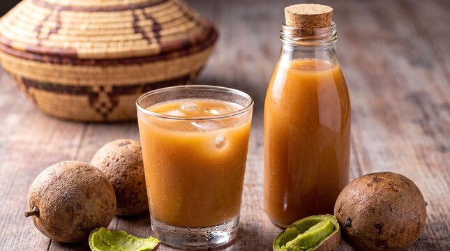 Traditional Senegalese Jus de Ditakh Sweet and Sour Wild Fruit Juice with Fresh Ditax Fruits