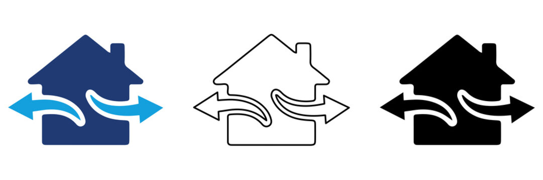 Multicolor Home Exchange Icon Set with Filled and Outline Styles for Property Transfer House Relocation Real Estate Home Swap and Residential Movement Isolated on Transparent Background
