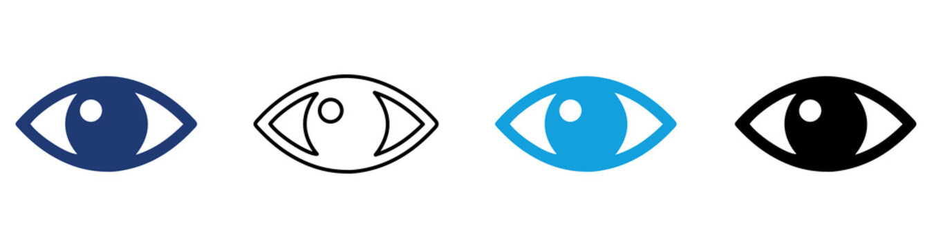 Multicolor Eye Icon Set with Filled and Outline Styles for Vision Visibility View Monitoring Observation Security and Optical Healthcare Isolated on Transparent Background