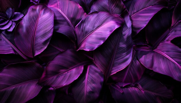 dark purple tropical leaves forming botanical background with rich texture and dramatic lighting