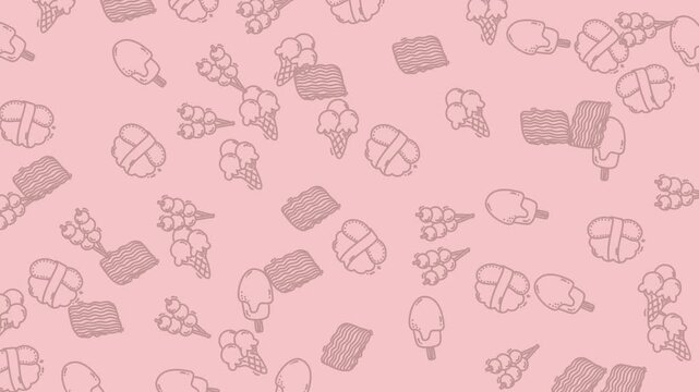 Seamless pattern background with cute hand drawn ice cream and sweet treats.