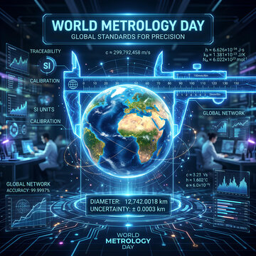 World Metrology Day digital globe and measurement tools.
