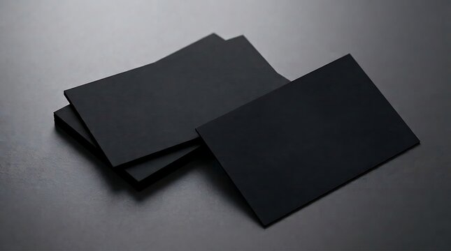Stack of blank black business cards on dark surface