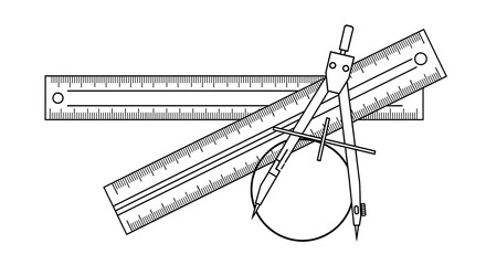 Fototapeta premium Technical Drafting Tools Ruler Compass Protractor Vector Illustration