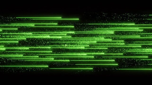 Abstract green speedlines moving horizontally on black background seamless loop. High resolution.