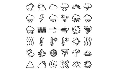 Fototapeta premium Weather forecast and climate line icon set vector illustration with forecast