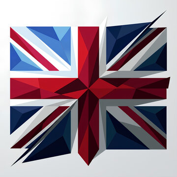 Geometric stylized Union Jack British flag design.