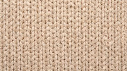 Close-up beige knitted fabric texture with visible yarn