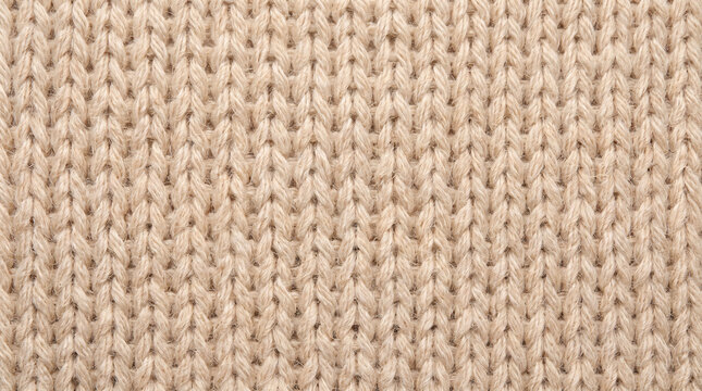 Close-up beige knitted fabric texture with visible yarn