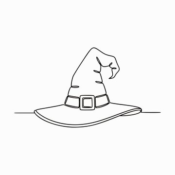 Continuous Line Drawing of Classic Witch Hat with Buckle