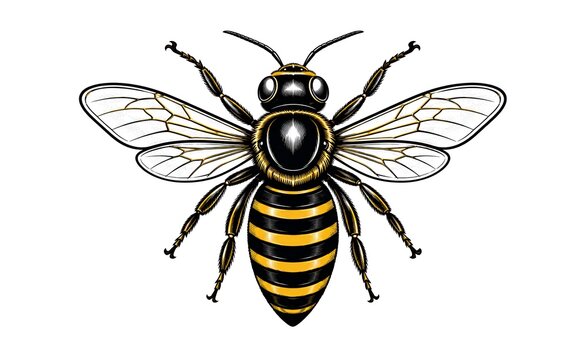 Detailed vintage-style engraving of a honey bee or wasp isolated on white background
